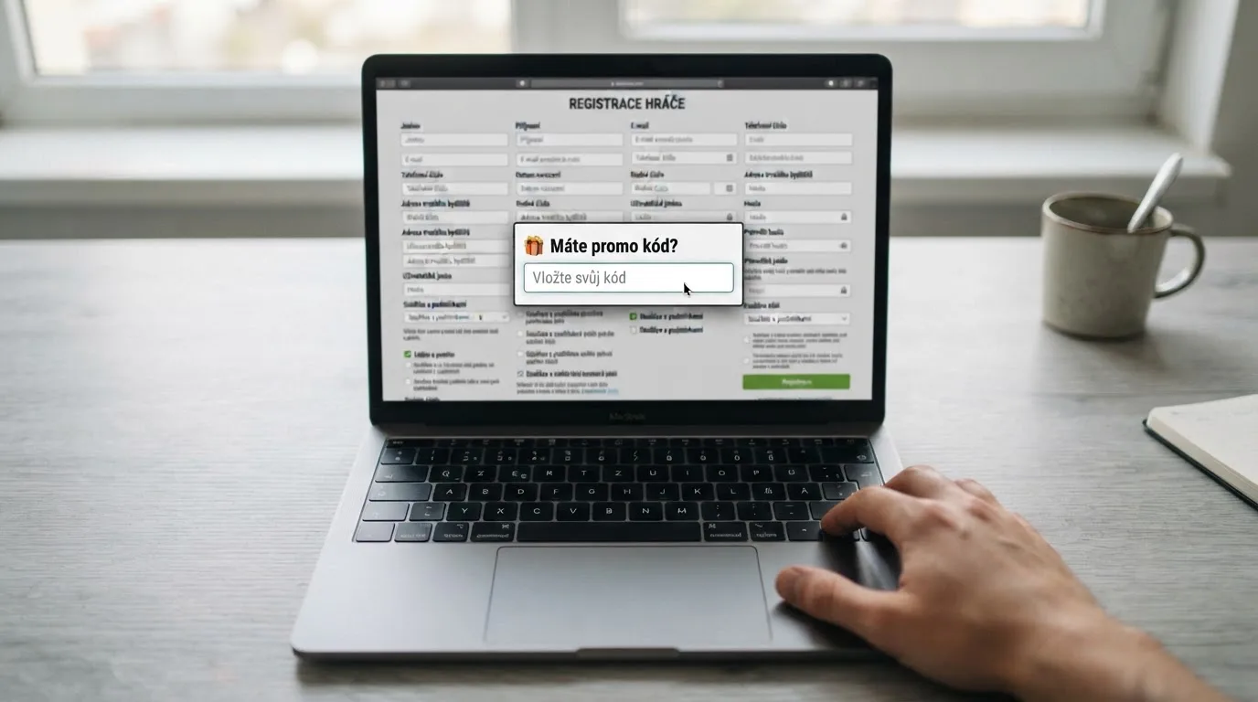Detail registračního formuláře s vyznačeným polem „Máte promo kód?“